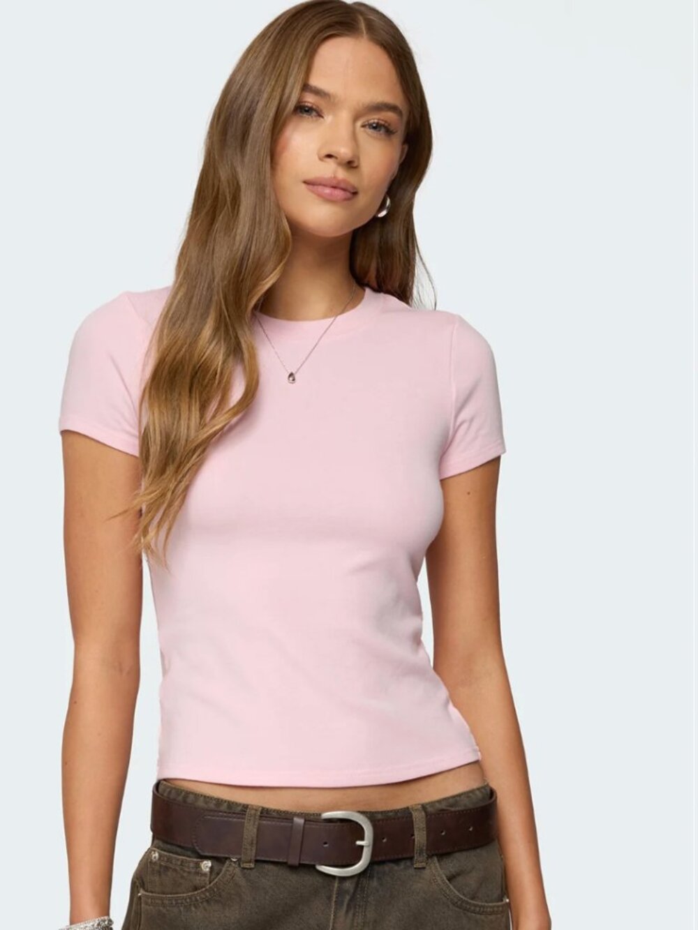 Edikted Daphney Ribbed T Shirt Pink Small